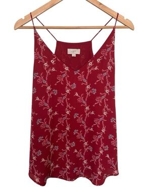 LOFT Women Red Floral Print Spaghetti Strap Cami B Neck Top M